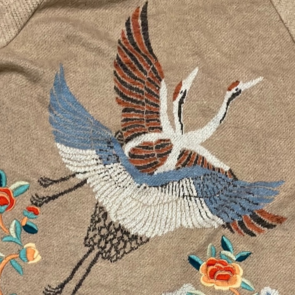 Anthropologie Embroidered Crane Cardigan NWOT extremely oversized - Picture 8 of 14
